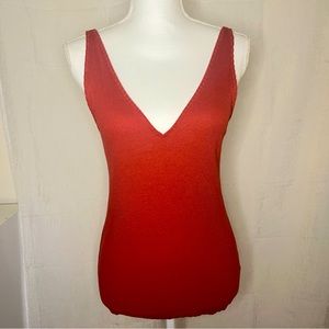 Express One Eleven Red Ribbed Double V-Neck Tank Top Slim Size Medium NWOT!